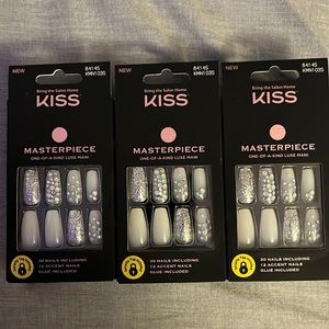 Kiss Masterpiece White and Silver Jeweled Long Coffin Nails 3 boxes!